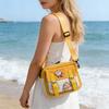 Cute Cartoon Colorblock Small Crossbody Bag with Badge Pin Chic Durable Mini Canvas Shoulder Bag for Women Daily Shopping Outing
