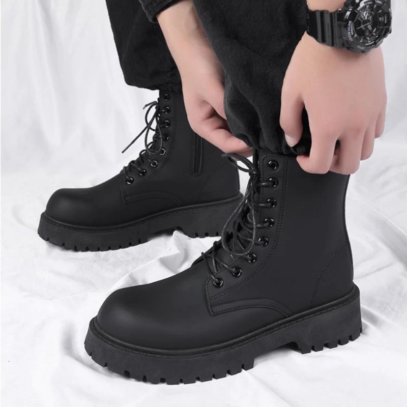 Men's Boots High Quality Patent Leather High Top Boots Fashion Motorcycle Boots British Style Business Casual Boot Botas Hombre