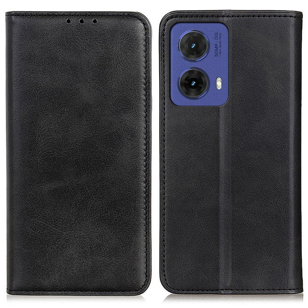 

For Motorola Moto G85 5G/S50 Neo 5G Case Cowhide Texture Split Leather Stand Phone Cover Black