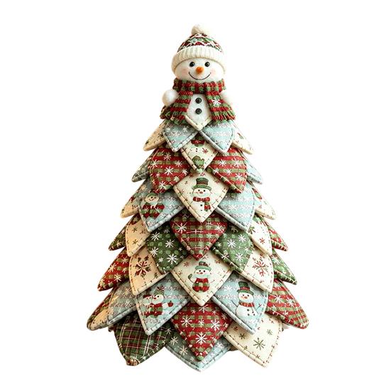 DIY Fabric Quilted Tree Decoration Christmas Kit,3D Patchwork Craft Set for Handmade Holiday Decor Home Beginners,Tabletop with Snowman/Reindeer/Santa