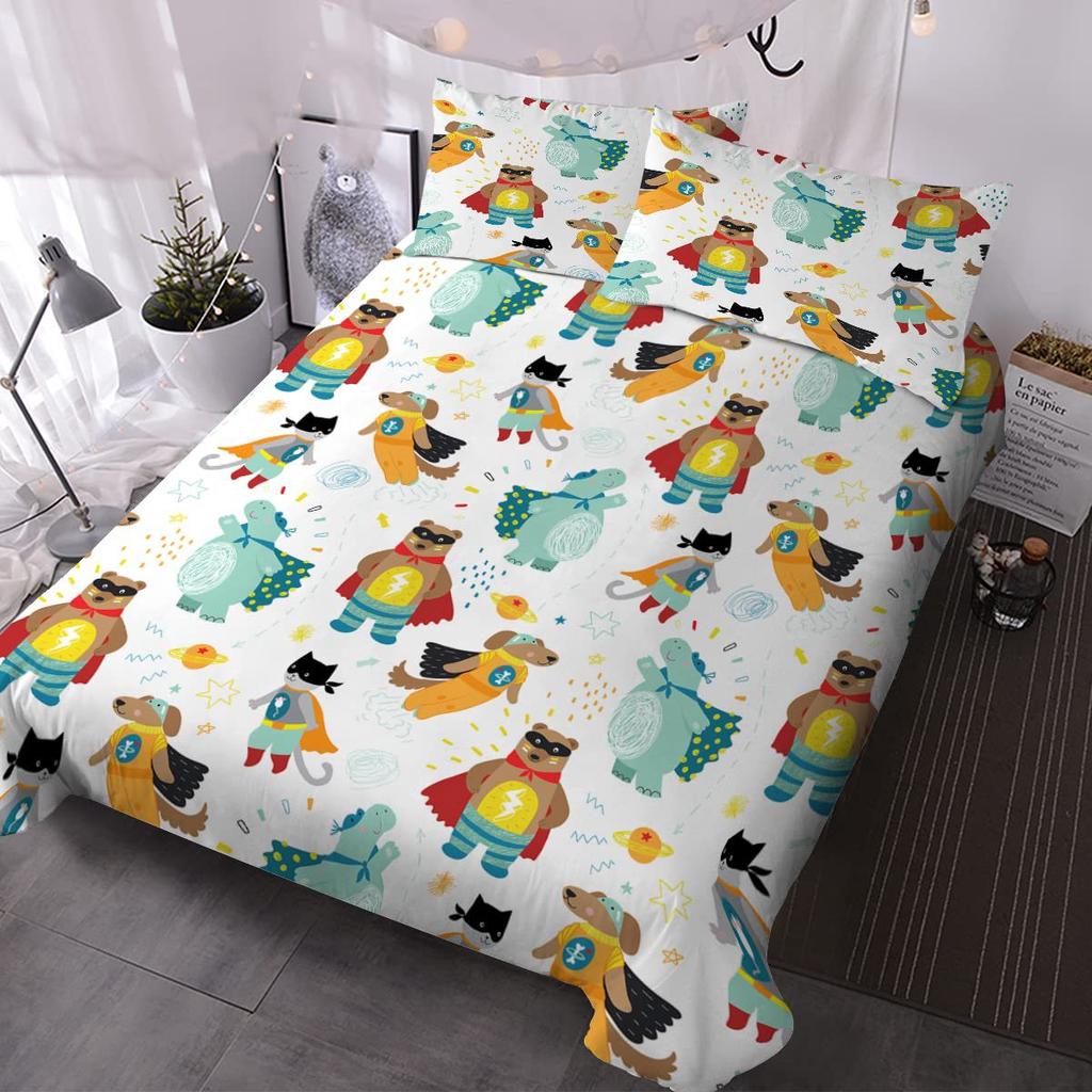Cute Colored Cat Bedding Three-Piece Quilt Cover