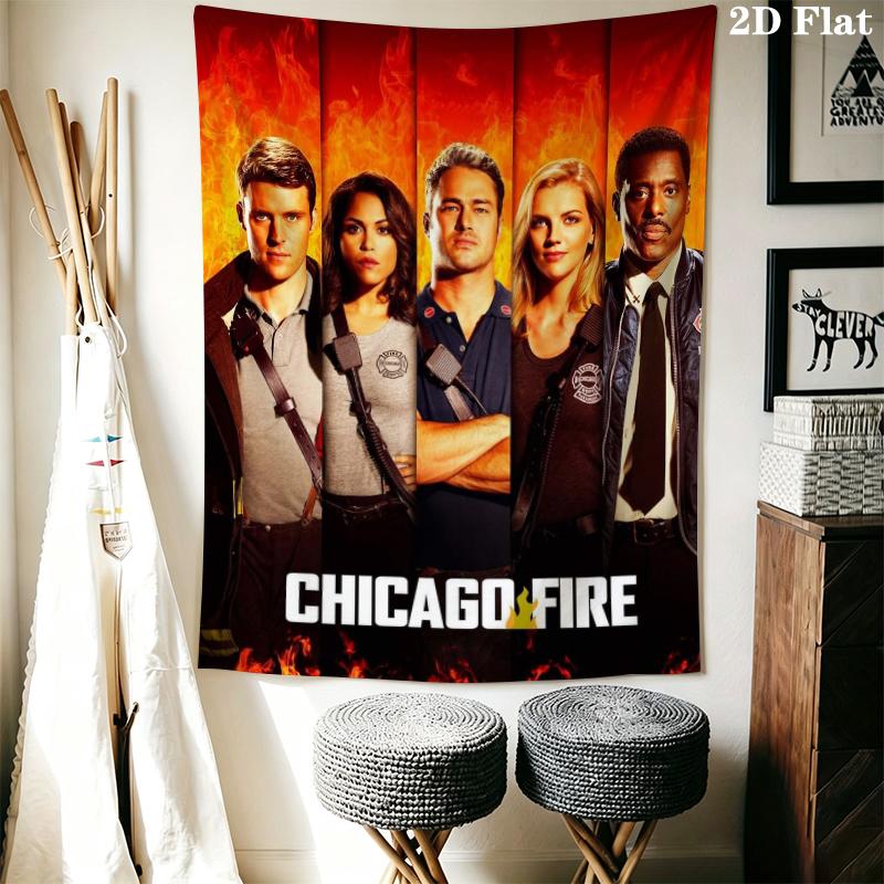 Chicago Fire Wall Tapestry Aesthetic Wall Hanging Printed Fabric Blanket Decorative Tapestries for Bedroom Living Room Home Decor