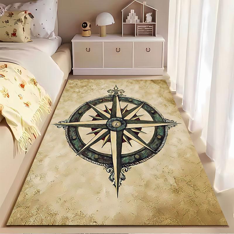 Vintage Kompassrose Kunstteppich geeignet als rutschfeste Matte für das Wohnzimmer oder Schlafzimmer Sofa