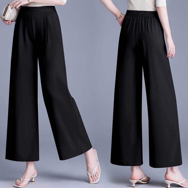 Elastic High-Waist Wide-Leg Pants for Middle-Aged and Elderly Women - Spring/Summer Slimming, Loose, Long Style