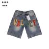 Trendige Vintage Herren-Jeansshorts, Oversize Street Style 3D-Aufnäher-Stickerei Knielange Shorts
