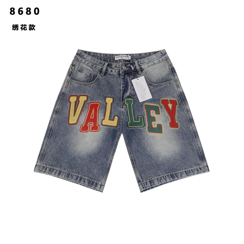 Trendige Vintage Herren-Jeansshorts, Oversize Street Style 3D-Aufnäher-Stickerei Knielange Shorts