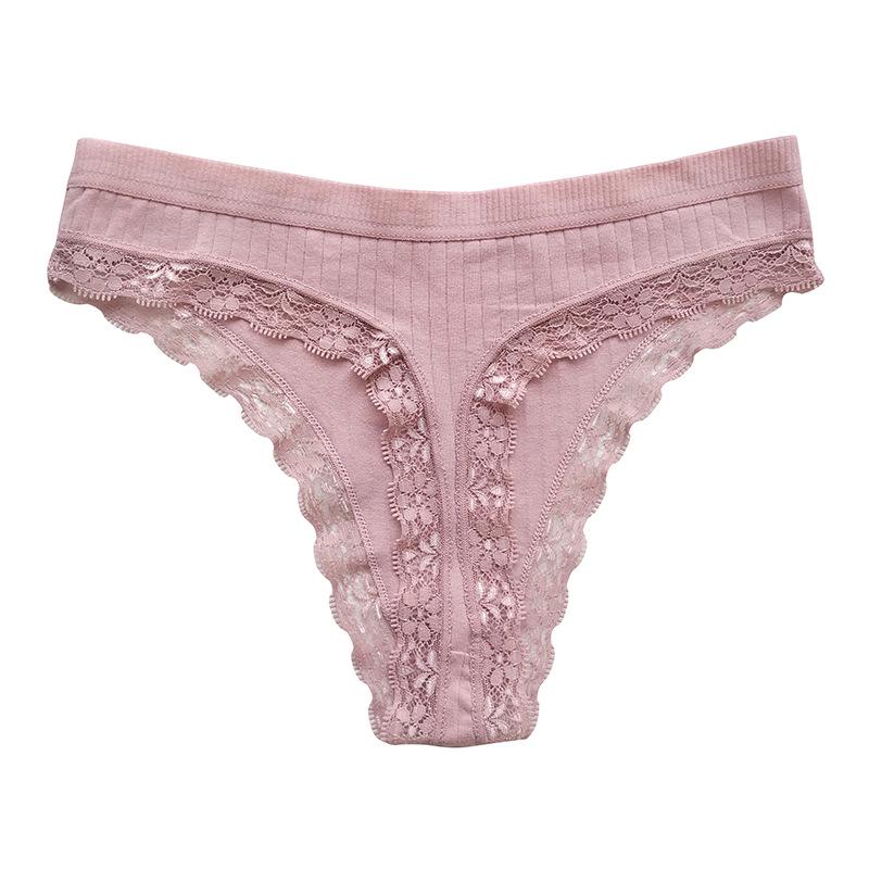 

European & American Burgundy Lace Thong - Pure Cotton Women s Sexy Panties Medium