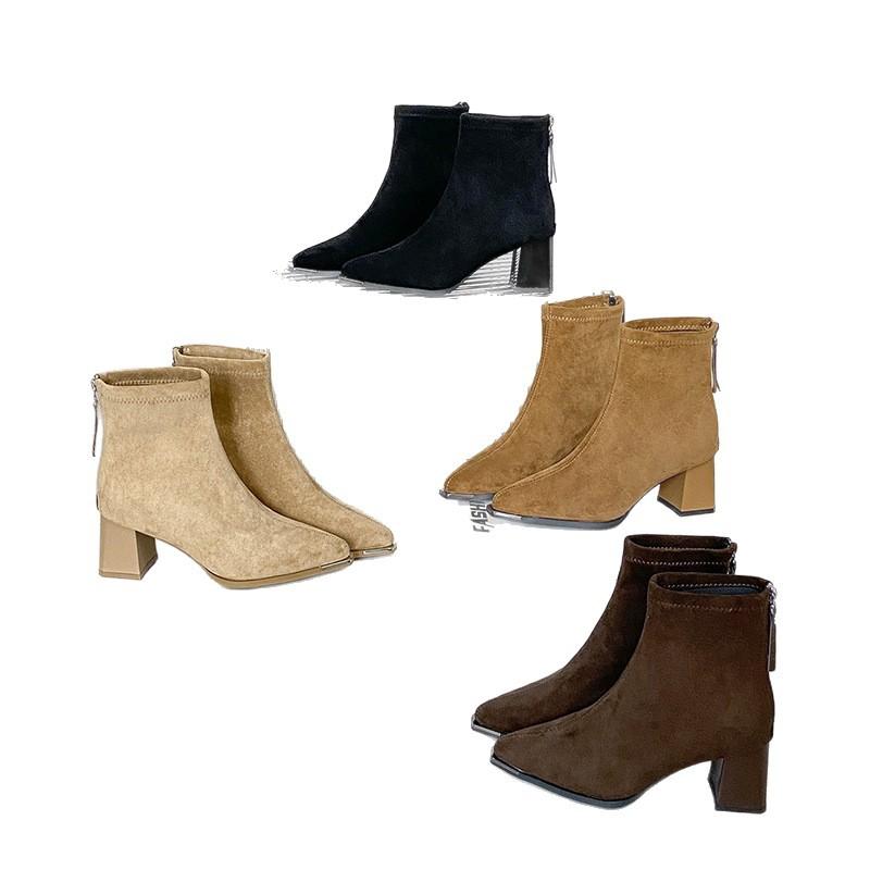 French retro suede short boots women's autumn and winter new thick heel thin Martin boots versatile high heel 