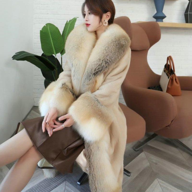 Autumn and Winter Big Fur Collar Imitation Fox Fur Coat Long Imitation Mink Coat Women's High-end Wool Cotton-padded Coat
