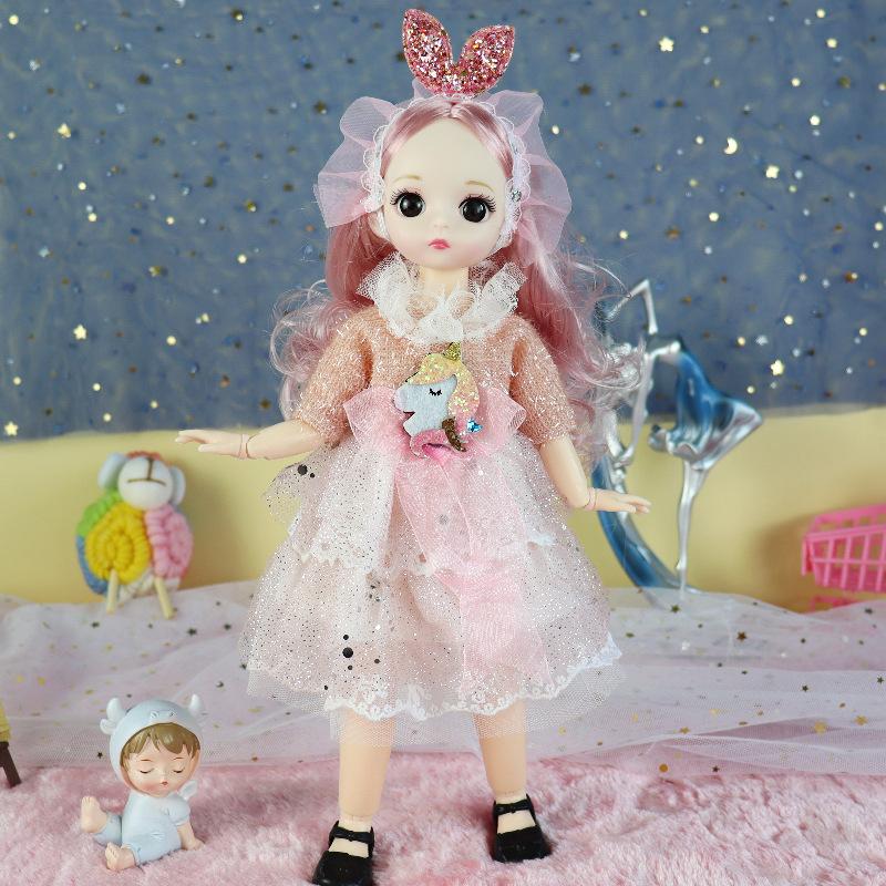 30CM Mini Movable Doll Girls Toy 3D Big Eyes BJD Princess Full Outfits Dresses Collection Childrens Doll Gift