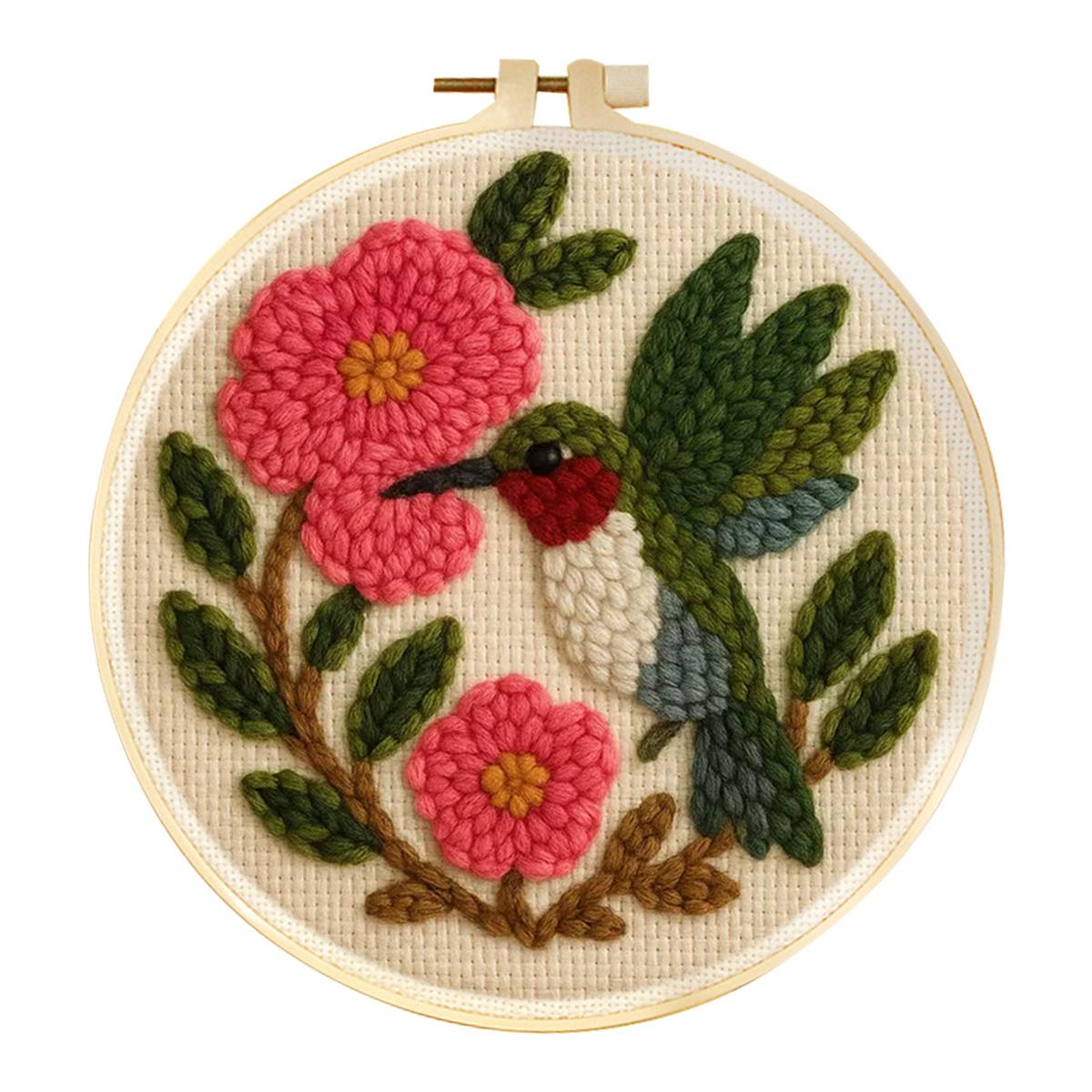 CHENISTORY Zestaw do haftu punch needle dla początkujących Wzór Koliber Zestaw DIY Zestaw do rękodzieła z tamborkiem Sztuka igłą Szycie Domowa ściana 20*20cm