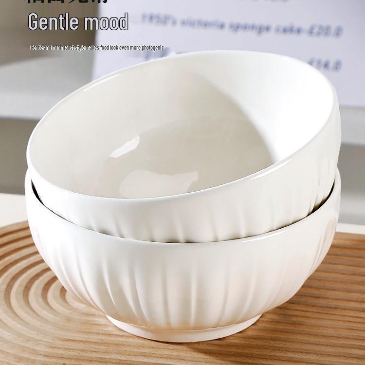 White 8-Inch Underglaze Soup Bowls: Set of 2, 2025 New Large Noodle Bowls for Home Use