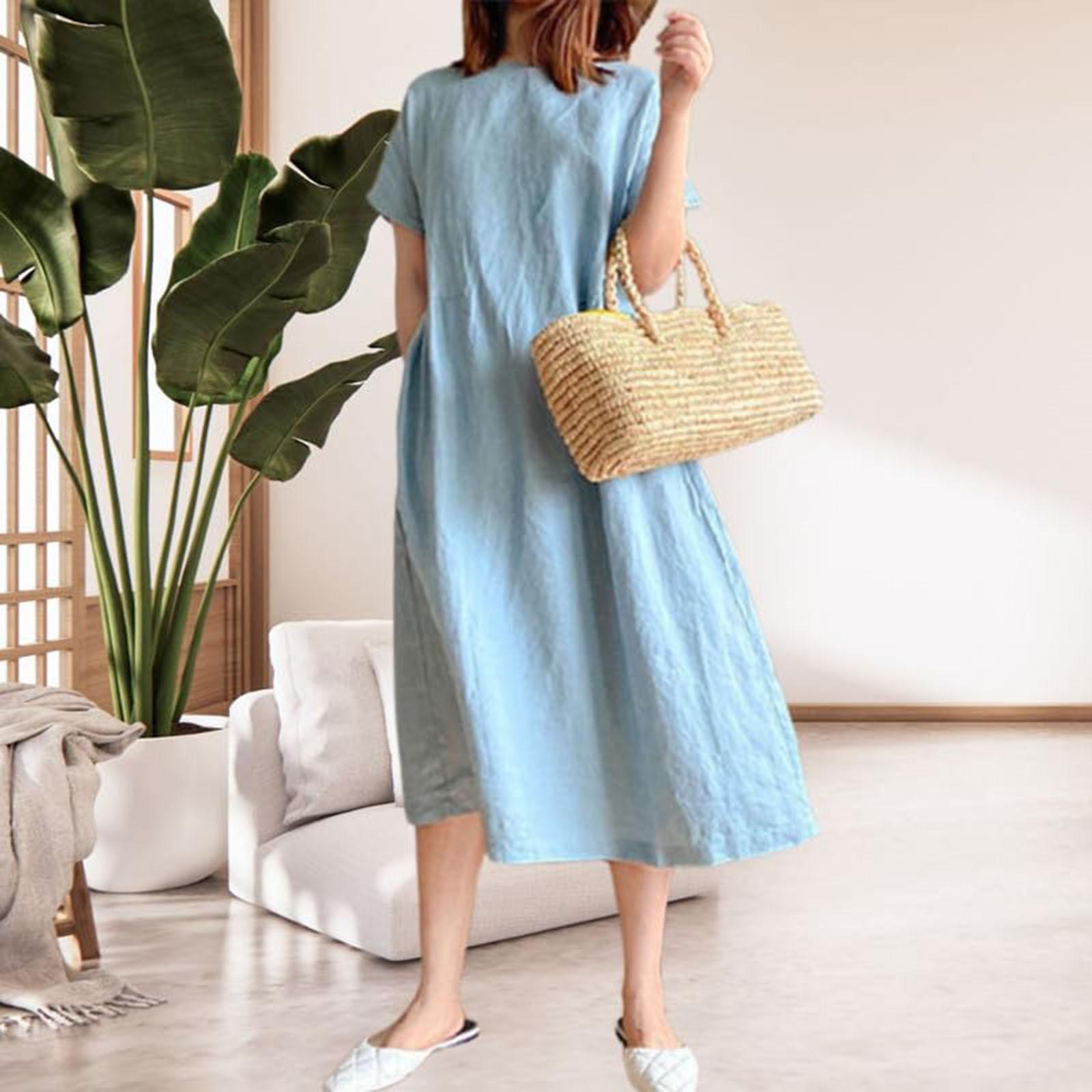 

Модное женское однотонное платье больших размеров с длинной свободной юбкой XL небесно-голубой