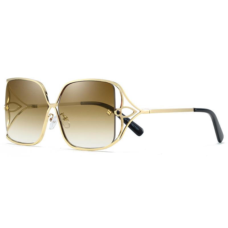New Big Box Gradient Fashion Sunglasses Ladies Trend Metal Personality Big Box Hollow Design Gold