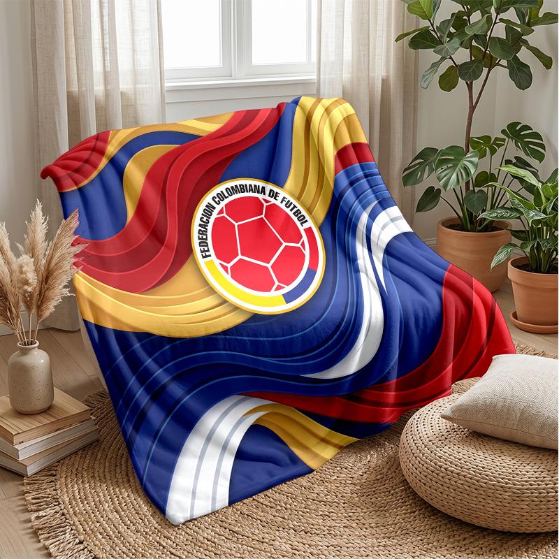 Colombia Football Printed Flannel Blanket Skin Friendly Warm Decorative Throw for Indoor Couch Bed Daily Use