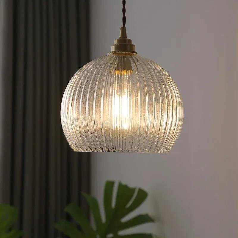Retro Vidro Pendente Luz Cobre Suspensão Lustre para Sala de Jantar Cozinha Quarto Decoração de Casa Luminárias Penduradas Lustre