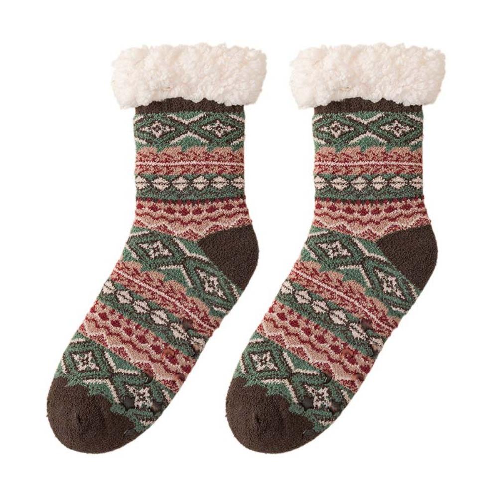

Anti Slip Thick Thermal Socks Mid Tube Sleeping Socks Vintage Style Floor Socks Winter кавовий