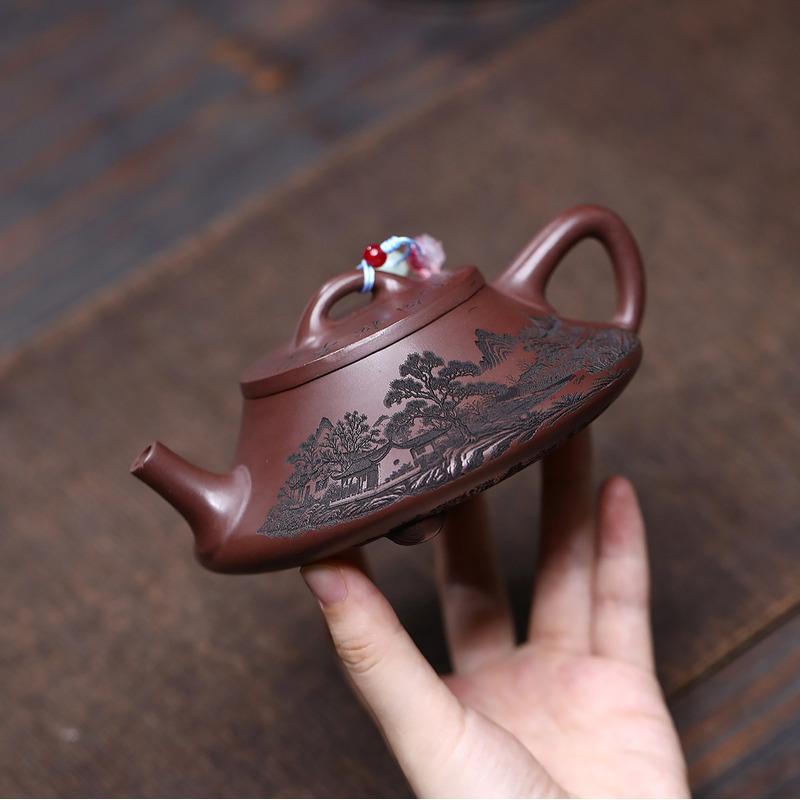 

260ml Yixing Purple Clay Teapots Handmade Landscape Stone Scoop Pot Raw Ore Purple Mud Tea Infuser Kettle Zisha Tea Set Supplies