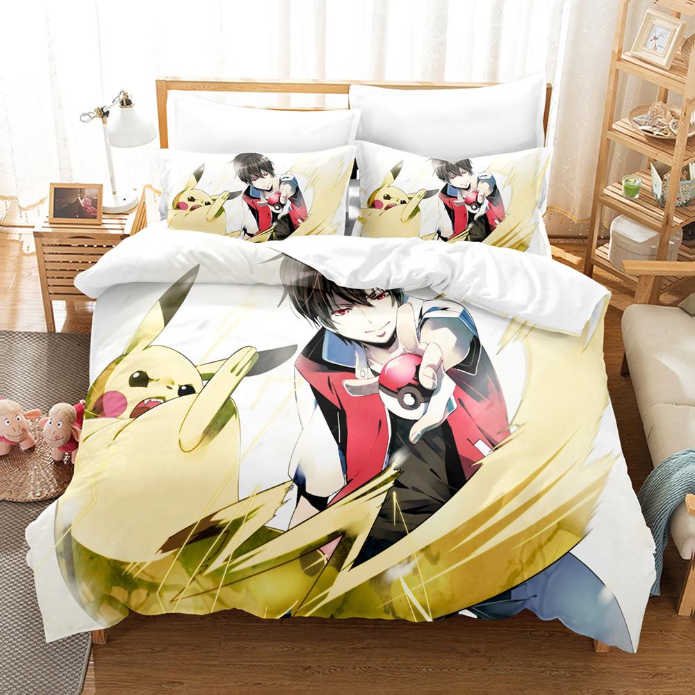 

3D Pikachu Three-Piece Bedding Home Textile Quilt Cover Four-Piece Children S Bedding UK Single 135 * 200cm two-piece set (90g)
