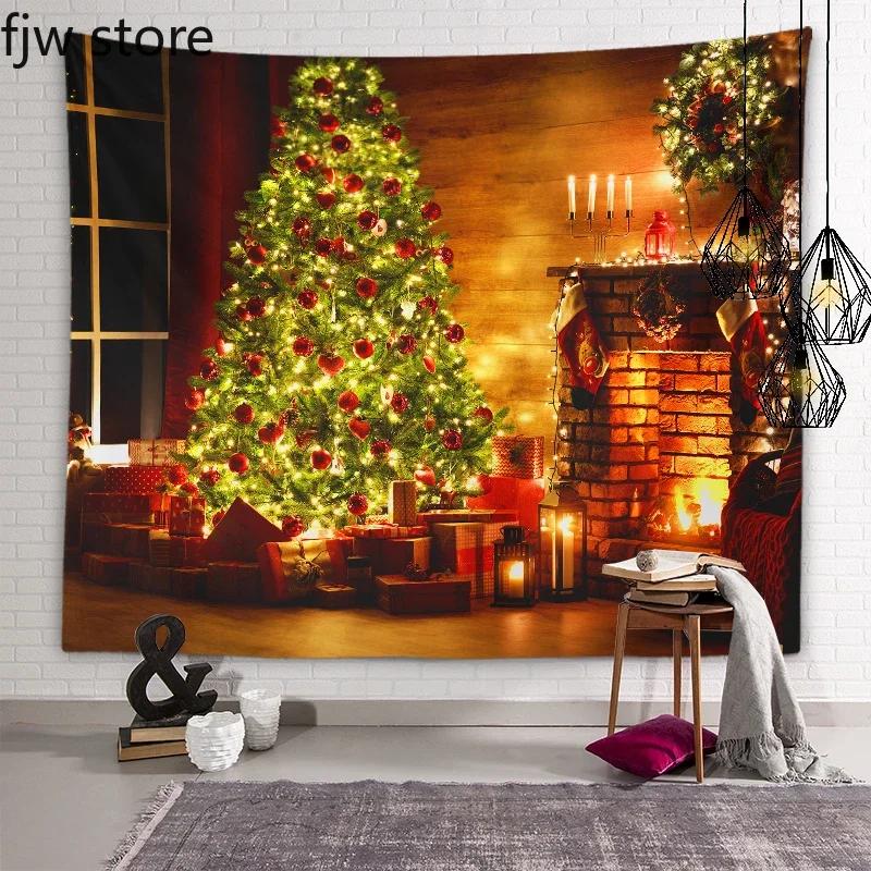 Рождественский Новый год Декор Гобелен Дерево Печь Свеча Настенная Живопись Комната — фото 10