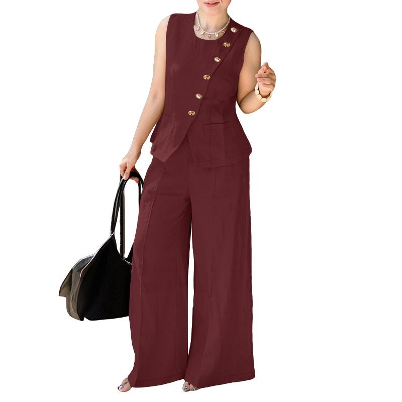 ZANZEA Dame Ermeløse Vesttopper og Bukser Sommer Todelt Draksett