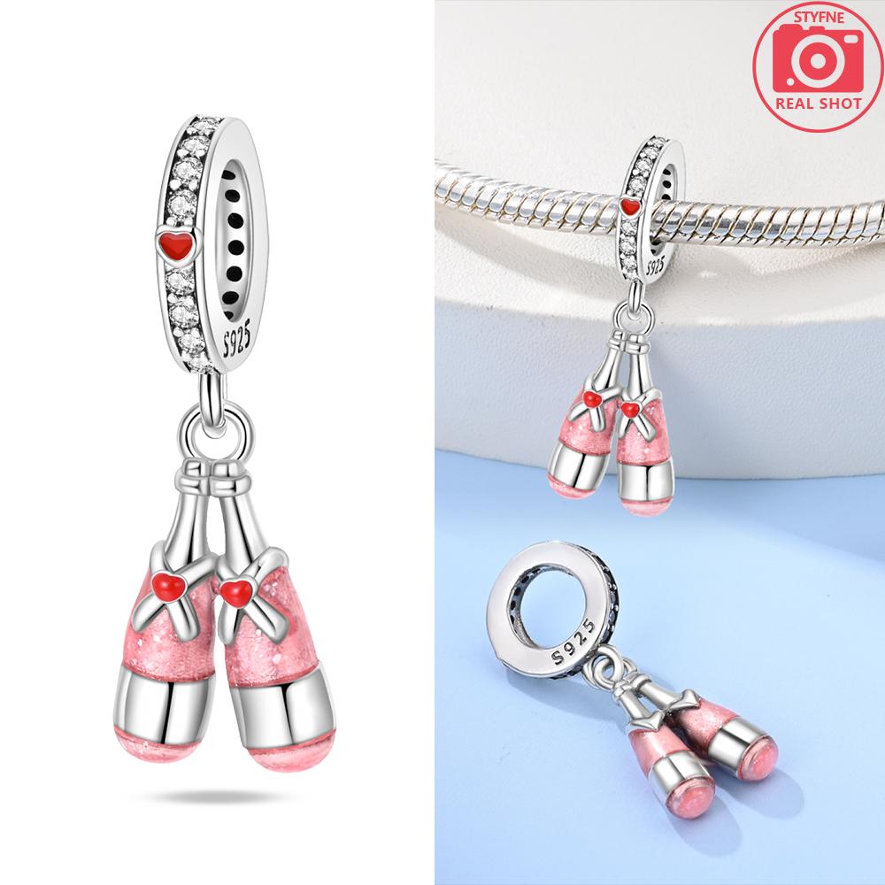 Exquisite Pendants Woman Original Charms Cute Pink Crown Perfume Bottle Bag Beads Fit Copper Bracelet Jewelry Fine Gift Diy