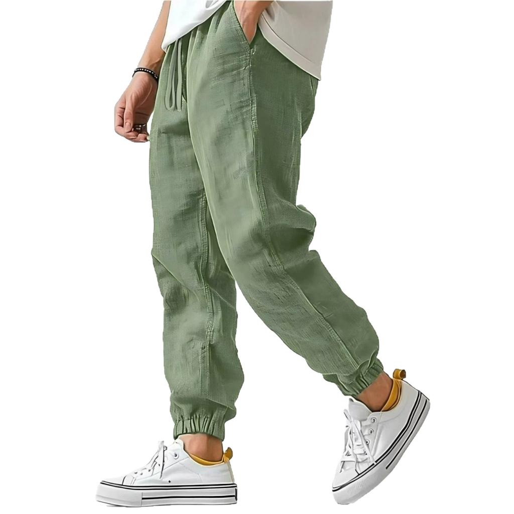 Men's linen pants summer breathable leggings beach straight pants solid color blended linen pants bundle legs