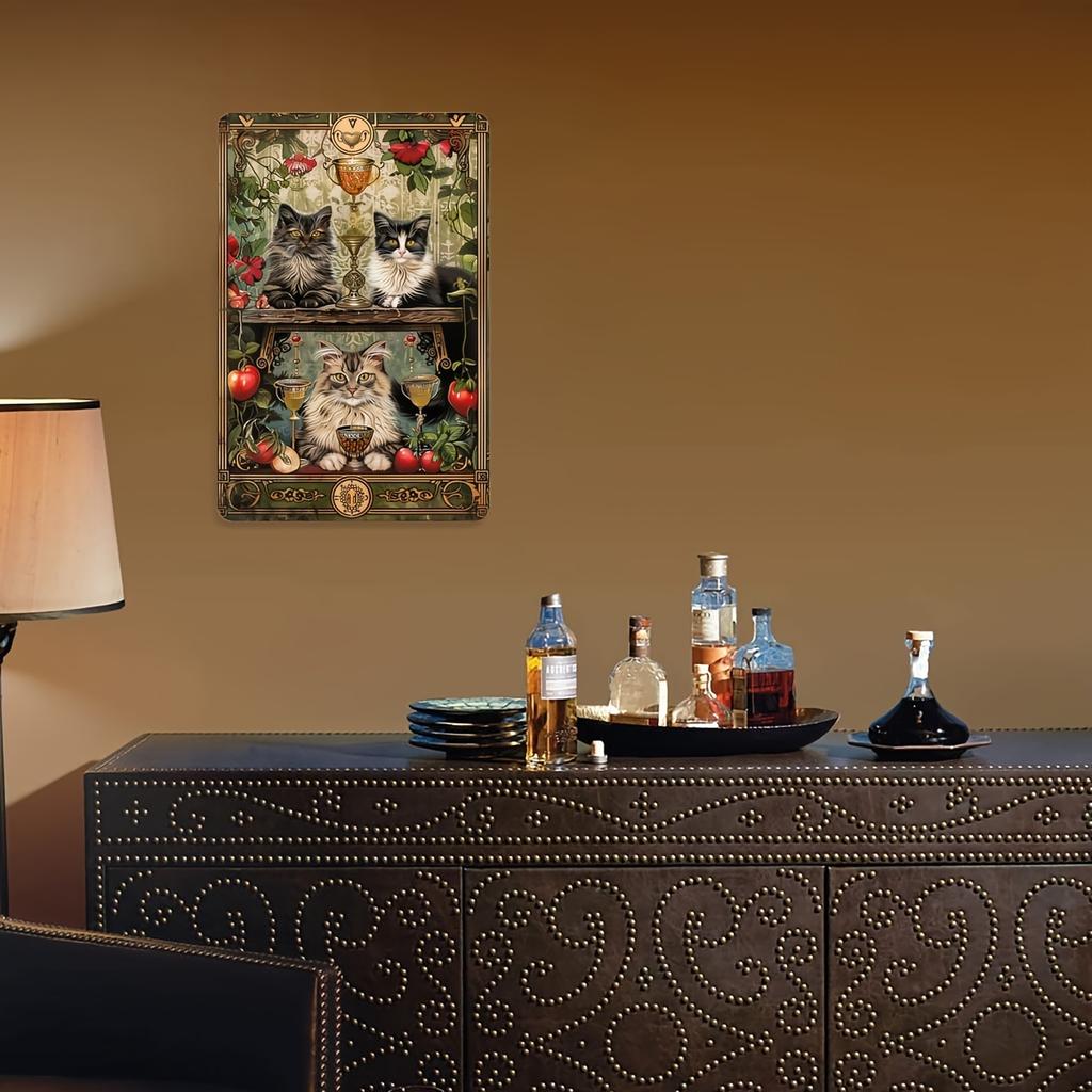 Vintage Cat Theme Metal Tin Sign, Mystical Style Iron Art Wall Decor, Ideal for Cafes, Home Decoration, Study, Gift Shop - 1 Pac