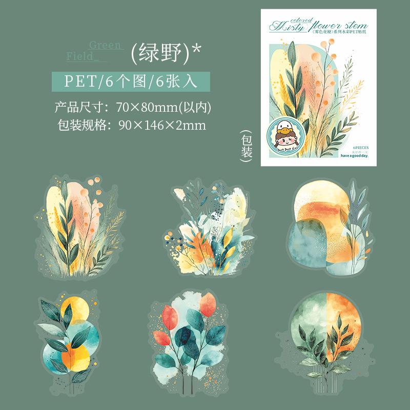 6pcs/1lot Kawaii Stationery Stickers Misty colored flower stem Diary Decorative Mobile Stickers Scrapbooking DIY Craft Stickers