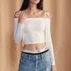 French Style Sexy Lace-up off-Shoulder White Long Sleeves Shirt Women Autumn Simple and Versatile Slim Fit Navel Temperament Top Fashion