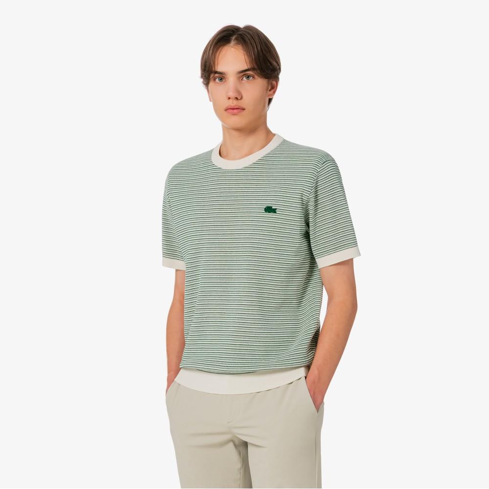 [lacoste] Men's Multi-Stripe Short Sleeve Crewneck Pullover AH307E-56G132