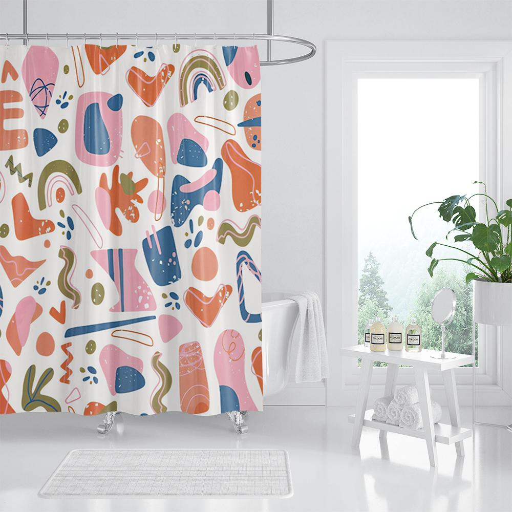Pop Art Geometric Shower Curtain Fashion Classicl Abstract Colourful Bathroom Curtains Waterproof Fabric Decor Sets With Hooks