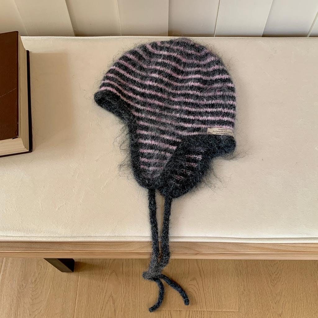Winter Hat Women Wool Knitted Striped Beanie Baggy Cap Warm Windproof Outdoor Ski Balaclava Casual New