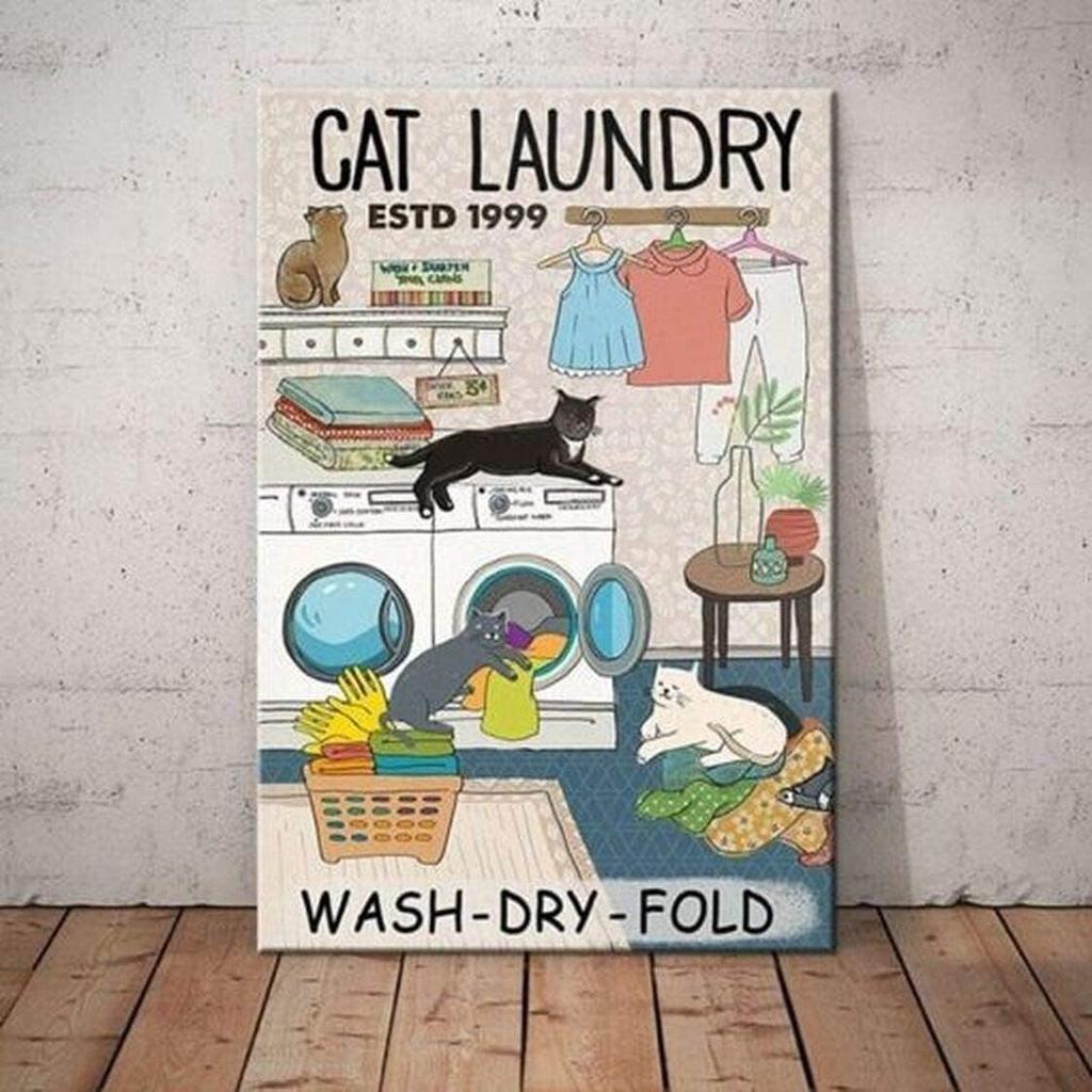 Cat Laundry Retro Metal Tin Sign,Wash Dry Fold Aluminium Tin Signs Home Garage Bar Sign Man Cave Decor Coffee Farm Country Ki