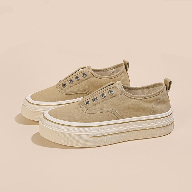 Casual-Style mit dicker Sohle, ein Pedal, Sommer 2025, neue Canvas-Schuhe, Damen, zum Schnüren, kleine weiße Schuhe, Board-Schuhe, Sport- und Freizeitschuhe