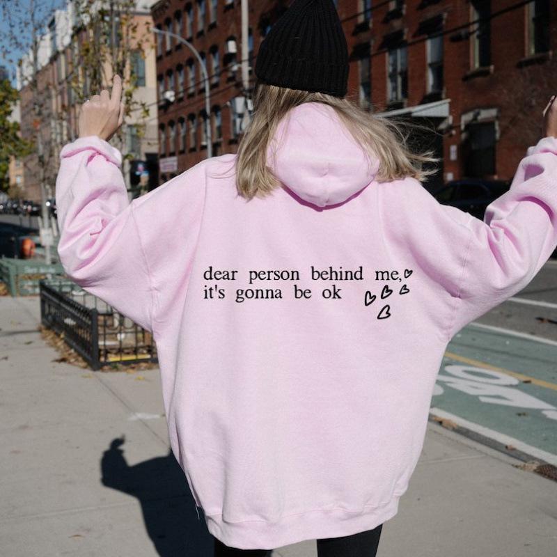 Plain Letter Print Women's Hoodie with Kangaroo Pocket and Drawstring