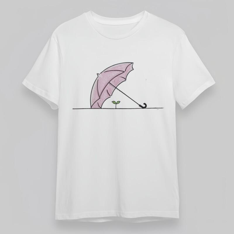 

Women s Plus Size Classic T-Shirt Pink Umbrella Protecting Green Sprout Art Tee S