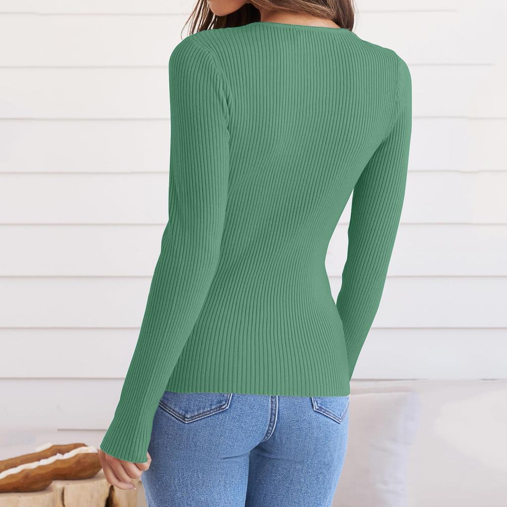 Maglietta da Donna a Maniche Lunghe Girocollo a Righe Slim Fit Casual Basic