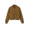 Cross-border Women's European and American Simple Coat Threaded Crew Neck Autumn and Winter Brown Short Jacket Women's Coat