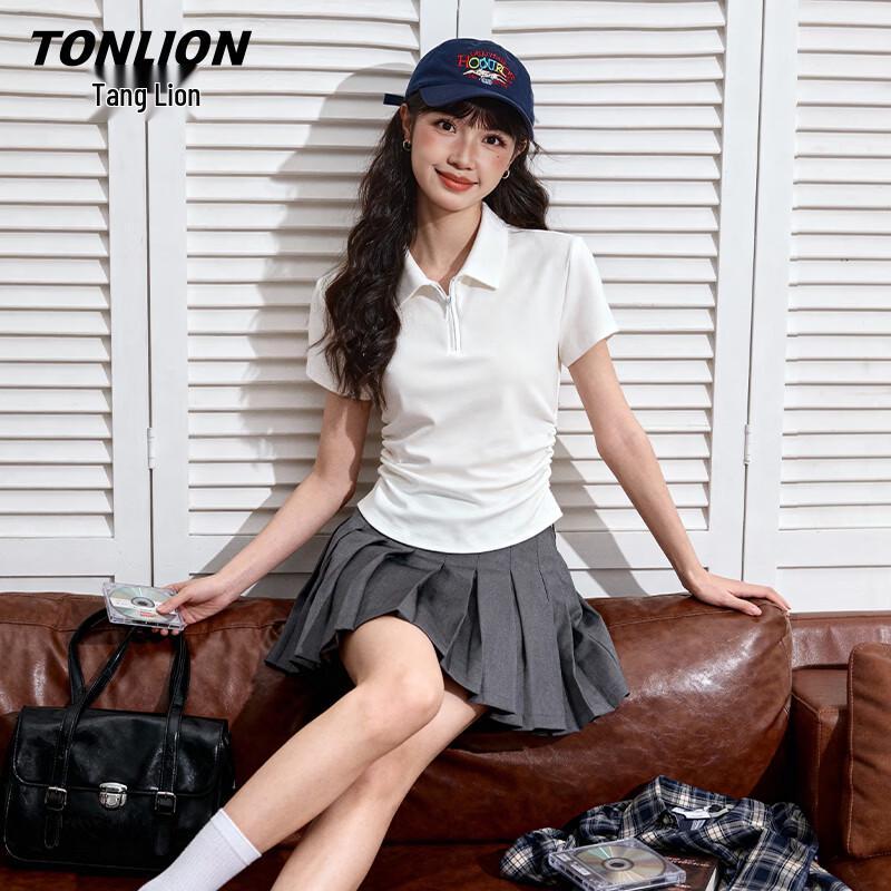 TonLion Women s Slim Fit Polo Neck Half-Zip Short Sleeve T-Shirt XL