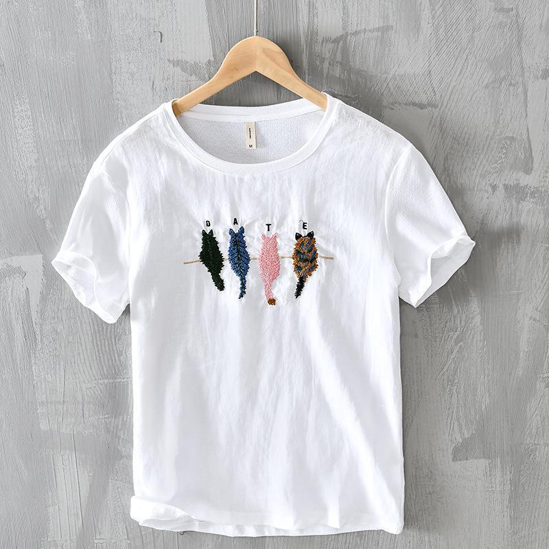 

Летняя футболка с короткими рукавами и вышитым рисунком для мужчин - T2606 XXXL белый