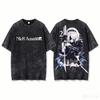 2B NieR Automata Dual Swords Warrior Back Print Washed Crew Neck Short Sleeve Women And Men Comfortable T-shirt