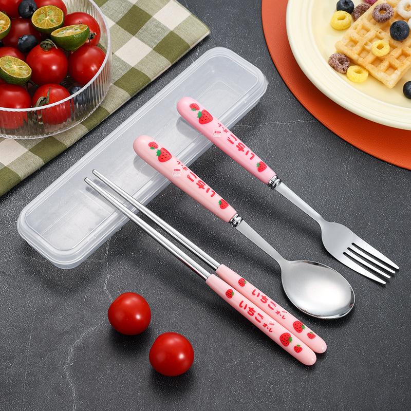 3pcs Portable Cutlery With Storage Box, Spoon, Fork, Chopsticks For Workplace, Restaurant Kitchen Utensils Travel Accessories