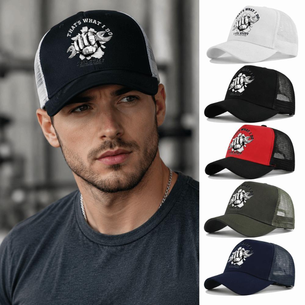Breathable Summer Baseball Cap Mechanic Graphic Outdoor Sun Hat Vintage Mesh Trucker Hat For Men