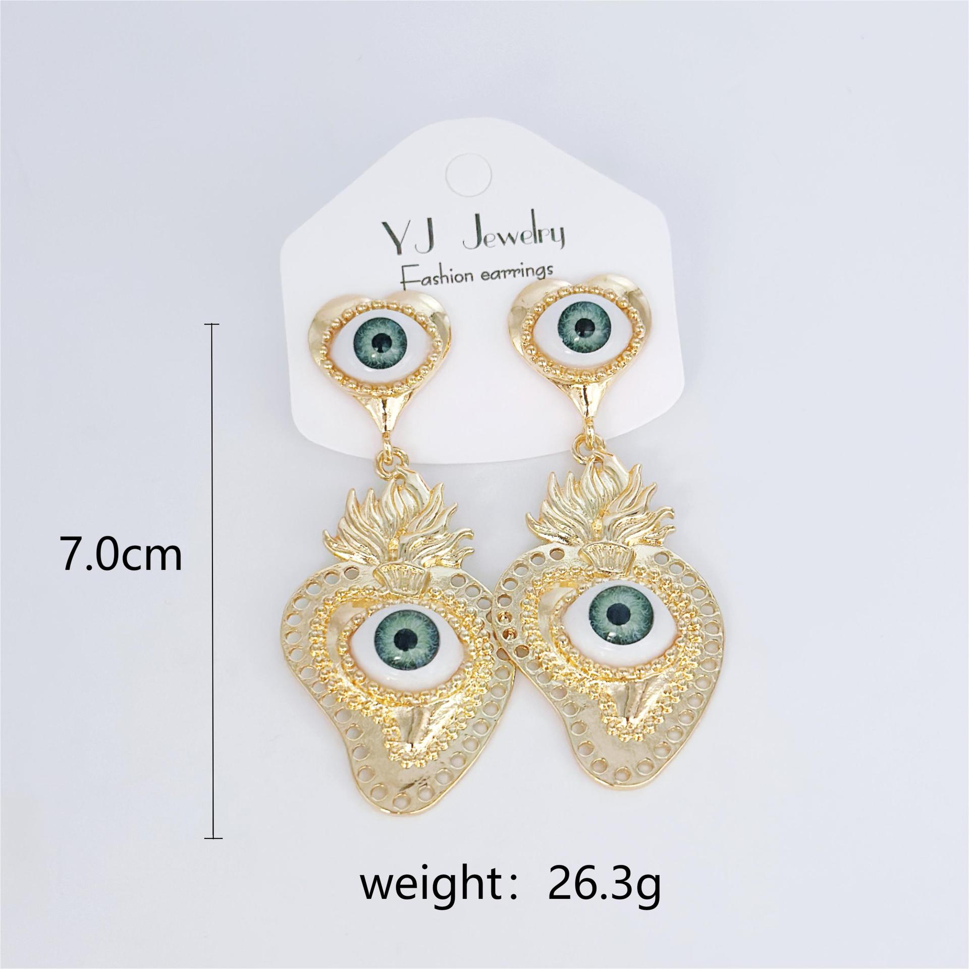 

Хип-хоп геометрический глаз дьявола инкрустированный бриллиантами медный кулон женские позолоченные серьги-подвески в виде капли масла зелёный