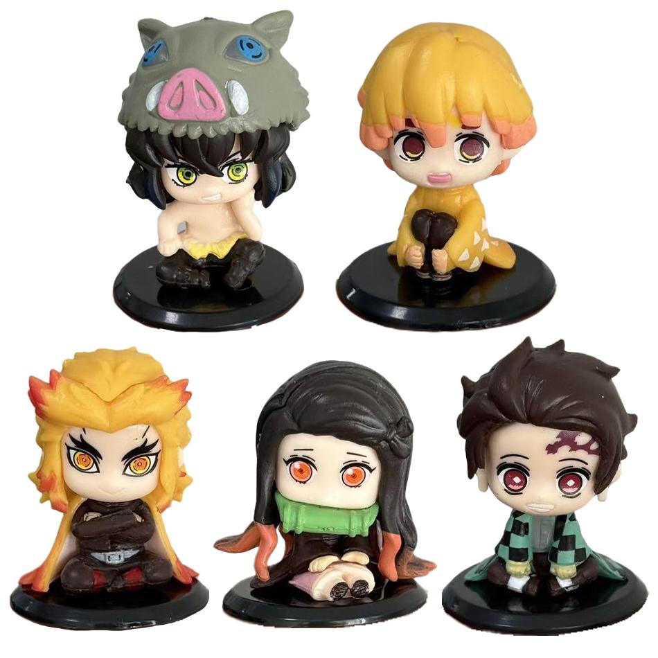Q Version Demon Slayer 5 Style/Set Sitting Ghost Doll Tanjiro Nidouzi Inosuke Zenizu Figure Action Figure Movie Model Toys Doll
