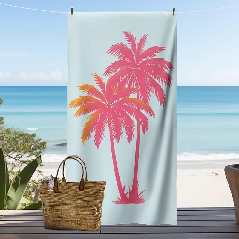Retro Palm Tree Print Beach Towel Minimalist Tropical Sunset Silhouette Design Quick Dry Absorbent Sandproof Towel for Summer
