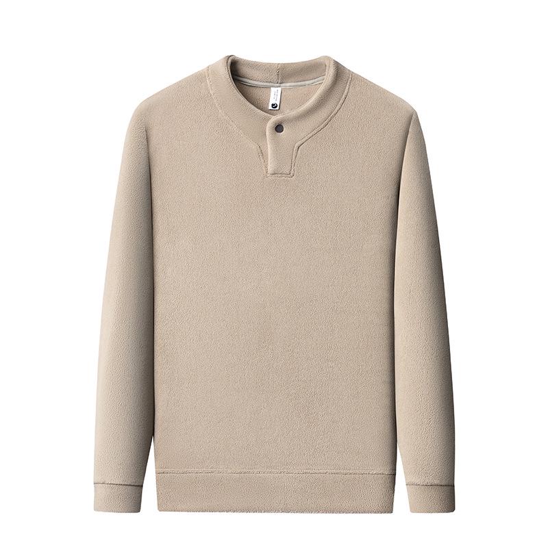 Men's Double-Sided Coral Fleece Hoodie with Henley Collar - Thickened Plus Velvet, Warm Autumn/Winter Casual Base Layer.