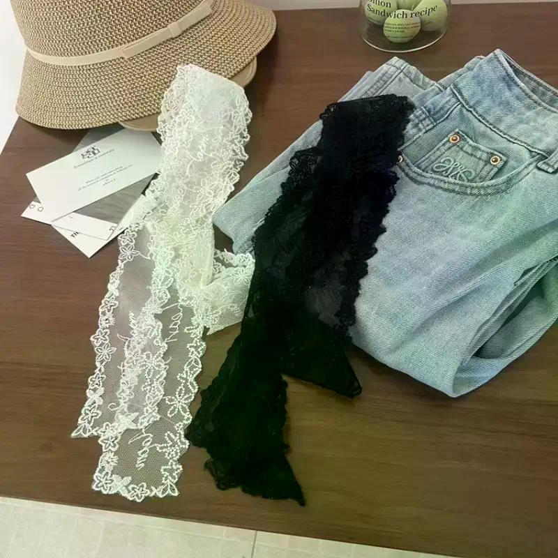 Y2K Floral Bow Lace Waistband Long Tie Up Thin Waist Belt Elegant Dress Jeans Decorative Belt Multifunctional Lace Scarf Hair