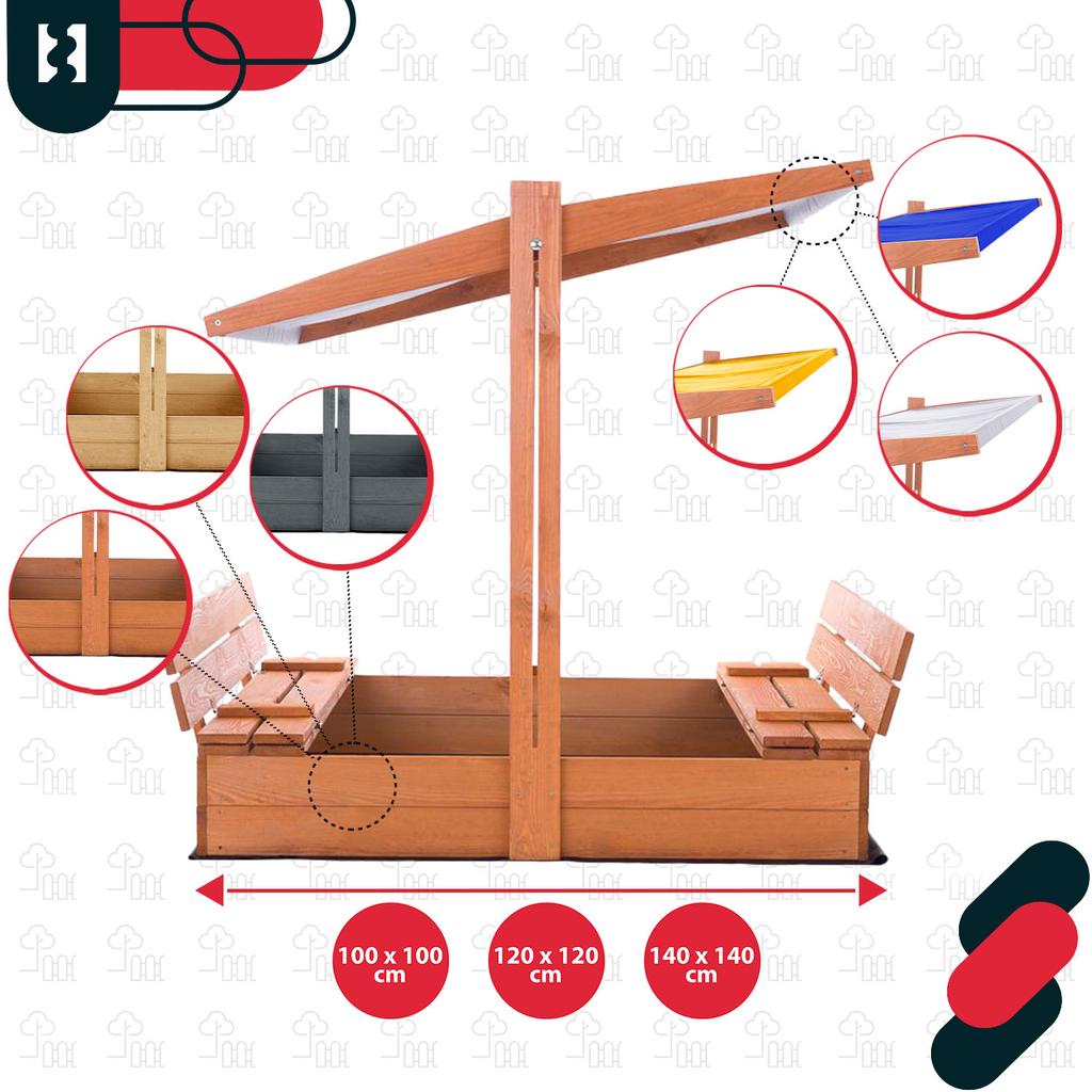 KOTARBAU® Large Wooden Sandbox with Grey Roof, Impregnated, Closed, with Benches, Brown, 100 X 100 CM
